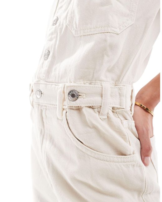Mango White – kurzärmliger jeans-jumpsuit