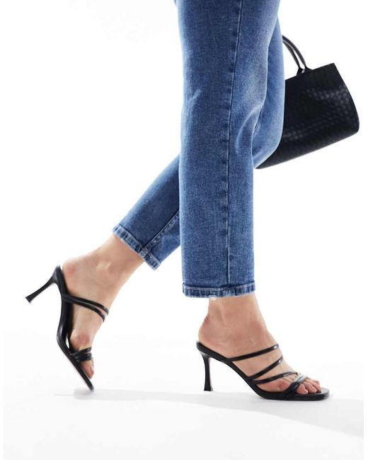Asos Design Wide Fit Blue Hayes Strappy Mid Sandal Heeled Mules