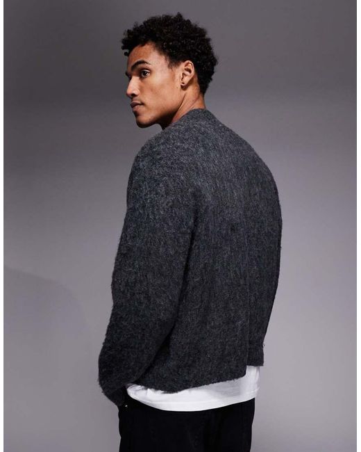 ADPT Gray Fluffy Knit Cardigan With Zip for men
