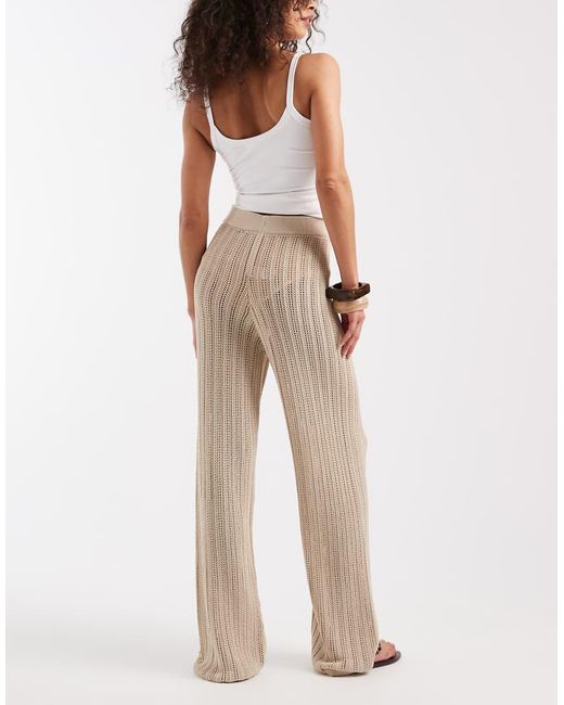 River Island Natural Wide Leg Knitted Pants