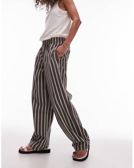 Pantalones Verdes Y Marrones A Rayas Anchas Sin Cierres De Pernera Recta De TOPSHOP de color Green