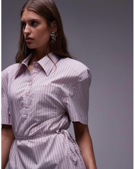 ASOS Purple Shoulder Pad Cinch Waist Polo Shirt