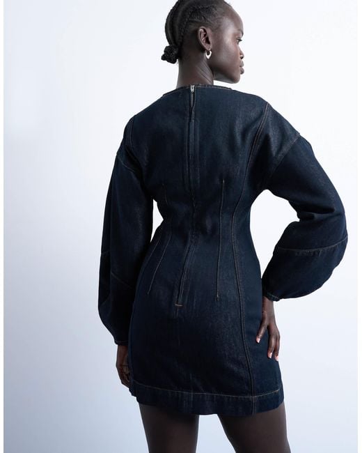 TOPSHOP Blue Denim Mini Dress With Ovoid Sleeve