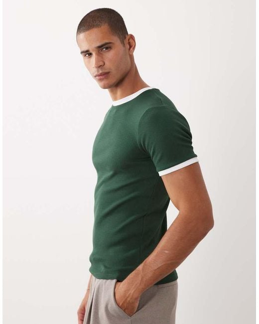 ASOS Green Muscle Fit T-shirt With Ringer Detailing for men