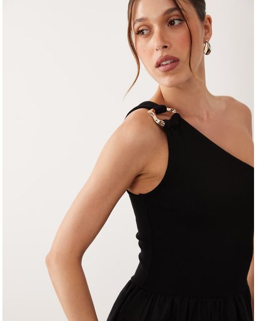 ASOS Black One Shoulder Midi Dress With Hardware Trim