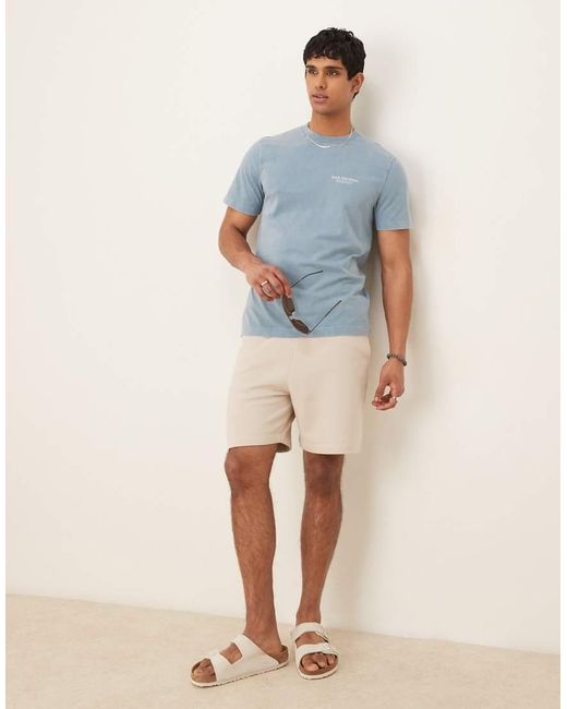 Pantaloncini Basic Slim Di Media Lunghezza Color Pietra di ASOS in Blue da Uomo
