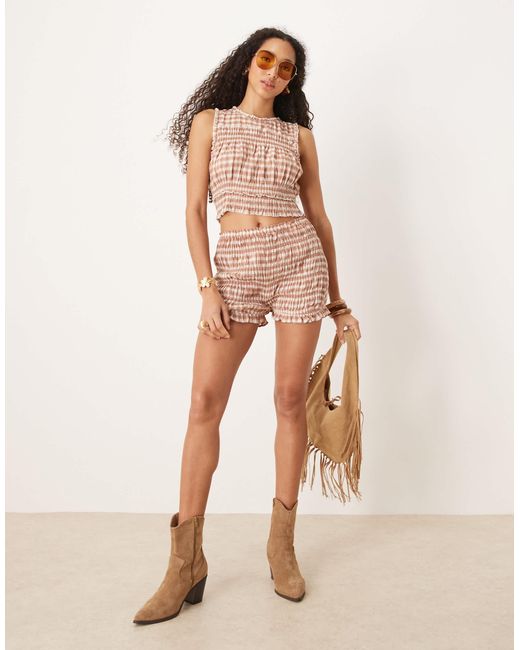 Str - crop top d'ensemble froncé à carreaux avec col montant Stradivarius en coloris Pink