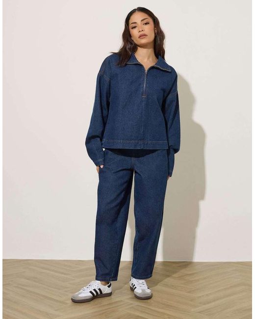 PixieGirl Blue Petite Denim Quarter Zip Top