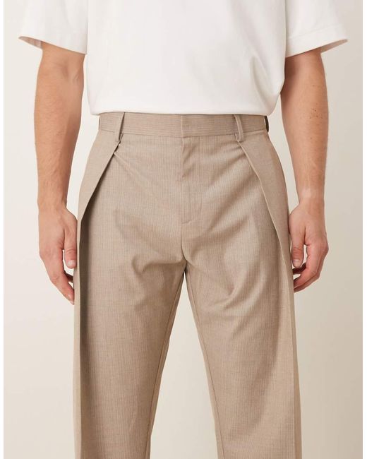 Pantalones De Vestir Beis De Pernera Ancha Con Raya Diplomática Y Pinzas Delanteras Profundas De -Neutro ASOS de hombre de color Natural