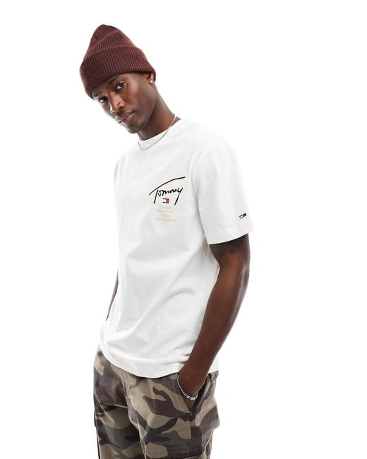 T-shirt classique avec logo emblématique au dos - et doré Tommy Hilfiger  pour homme en coloris Blanc | Lyst