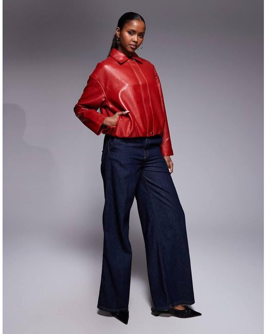 River Island Red Faux Leather Colla Bomber Jacket