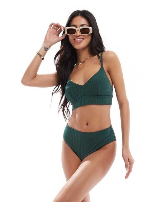 Lindex Green Kelly Rib Bralette Bikini Top