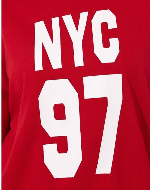 Yours Clothing Red 'Nyc 97' Slogan Sweatshirt