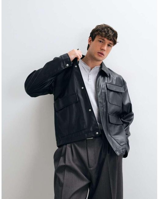 ASOS Blue Oversized Faux Leather Jacket for men