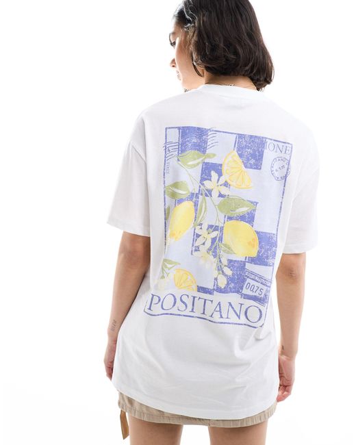 T-shirt oversize avec imprimé carte postale Miss Selfridge en coloris White