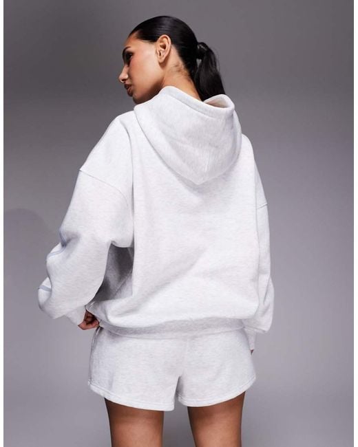 Kaiia Gray Cotton Rich Side Stripe Embroidered Logo Oversized Hoodie
