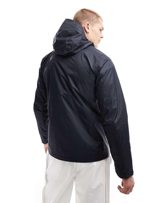 Columbia Blue Pouring Adventure Hooded Rain Jacket for men