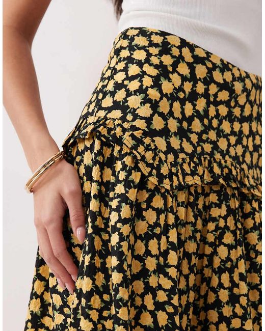 Wednesday's Girl Yellow Ruffle Midi Skirt