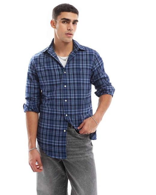 Camisa A Cuadros Con Logo De Sarga Cepillada Resistente Icon De Polo Ralph Lauren de hombre de color Blue