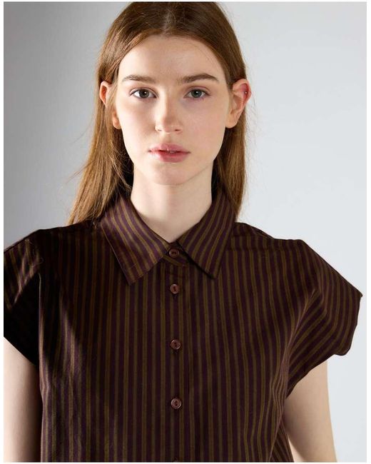 Glamorous Brown Cap Sleeve Button-Up Shirt