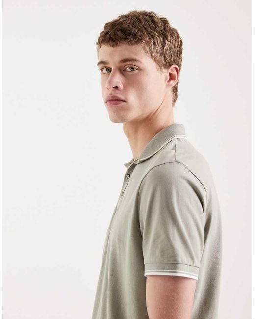 New Look Natural Tipped Pique Polo T-shirt for men