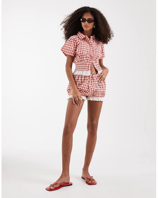 Neon Rose Co-Ord Shirred Collared Ruffle Top