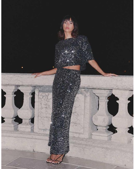 4th & Reckless Black Sequin Velvet Bow Open Back Crop Top