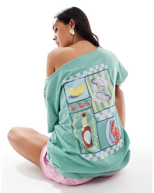 Hollister Blue – schulterfreies oversize-t-shirt