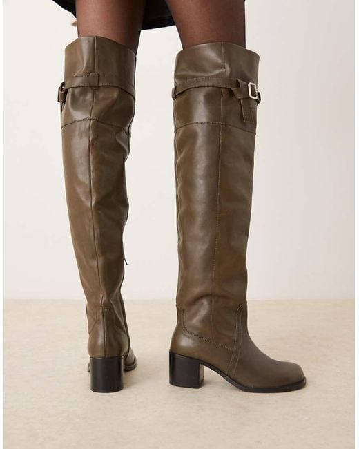 ASOS Blue Kensington Leather Heeled Over The Knee Boots
