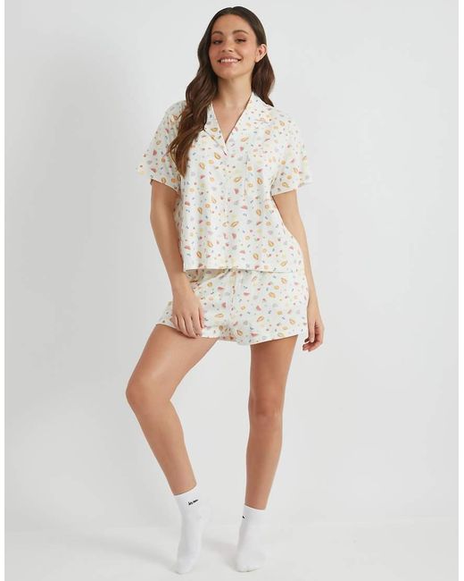 Skinnydip London White London Ditsy Fruit Shirt & Short Pyjama Set