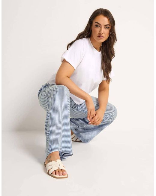 Yours Clothing Blue Stripe Linen Look Trousers