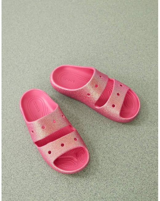 CROCSTM Pink Classic Iridescent Glitter Sandal