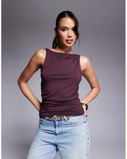 Tala Purple 365 Ruched Boat Neck Top