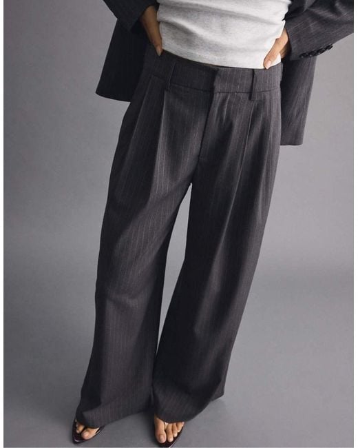 Stradivarius Gray Tall Striped Wide-leg Trousers