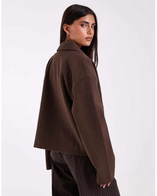 Pieces Brown Short Formal Wool Look Coat