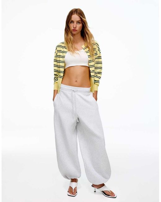 Bershka Yellow Round Neck Button-up Cardigan