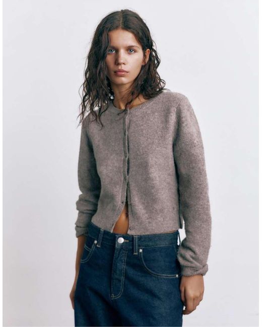 Pull&Bear Gray Button-up Knit Cardigan
