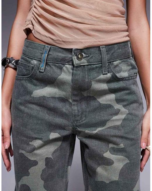 River Island Gray Camo Print Relaxed Straight Jean
