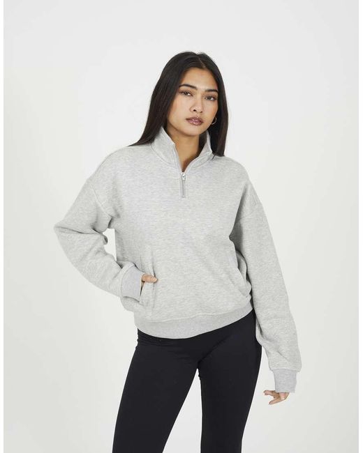Brave Soul White Funnel Neck Quarter Zip Sweatshirt