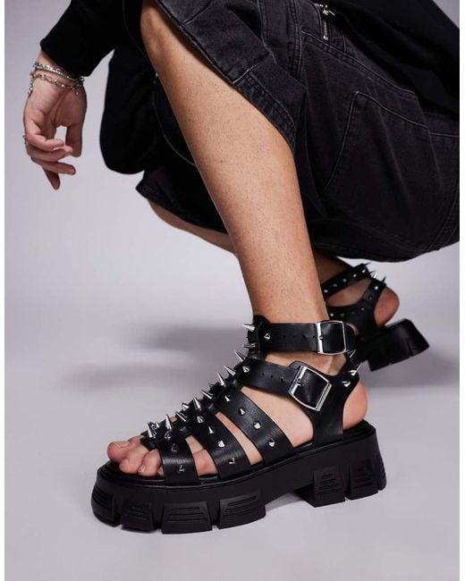 Sandali Gladiatore Neri Con Borchie E Suola Spessa di ASOS in Black da Uomo