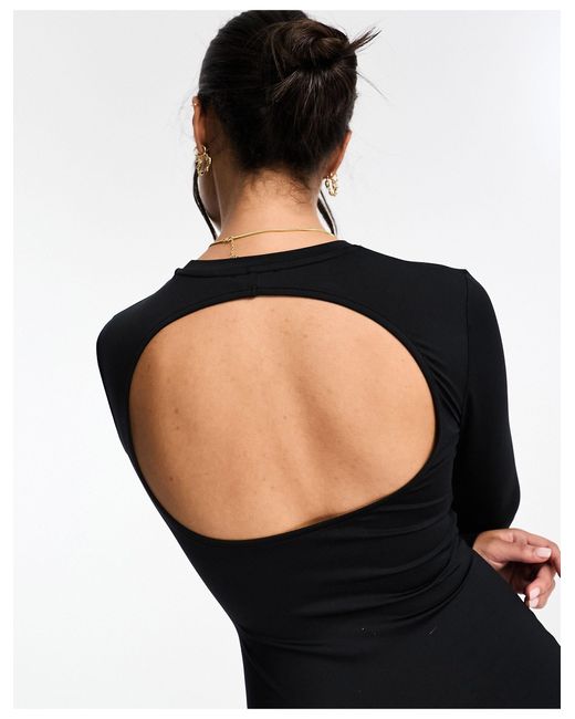 Bershka Black Long Sleeve Open Back Shaping Maxi Dress