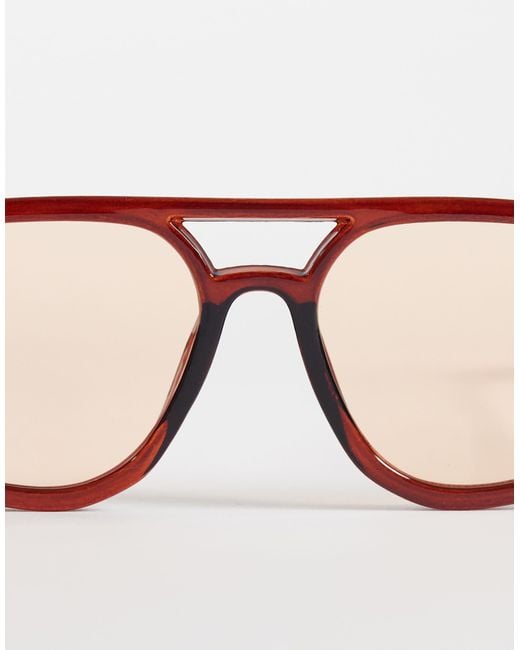 ASOS Natural Angular Aviator Sunglasses