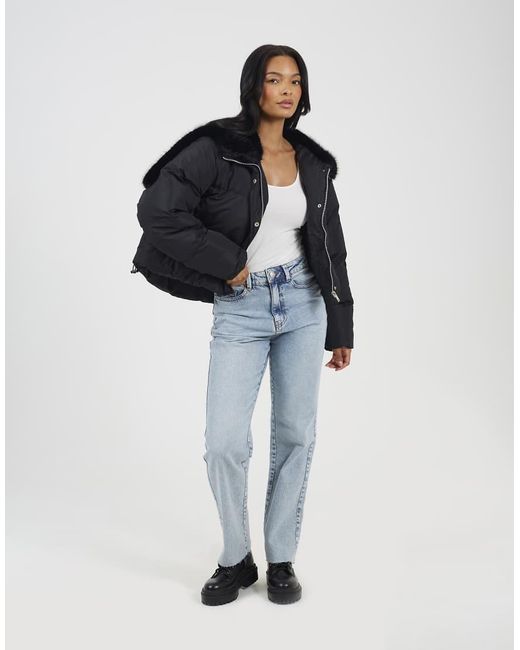 Brave Soul Black Padded Jacket With Faux Fur Hood