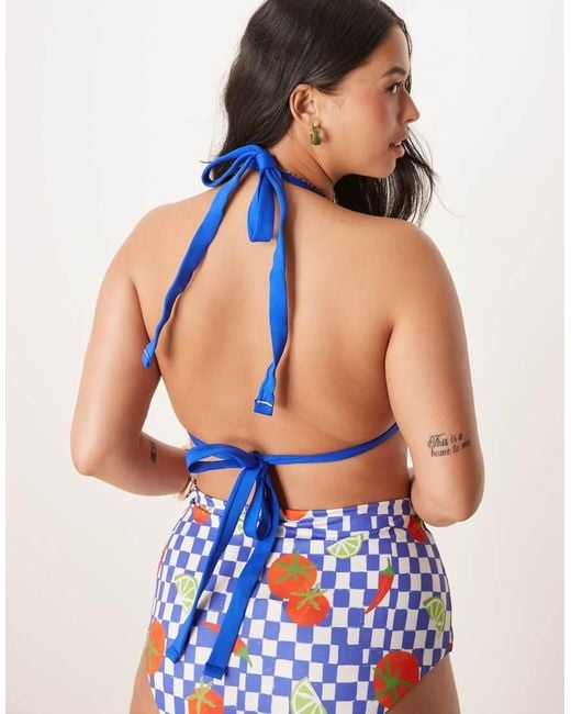 ASOS Blue Asos Design Curve Lucy Chilli High Apex Triangle Bikini Top