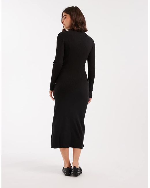 Brave Soul Black Knitted Turtle Neck Ribbed Midi Jumper Dress