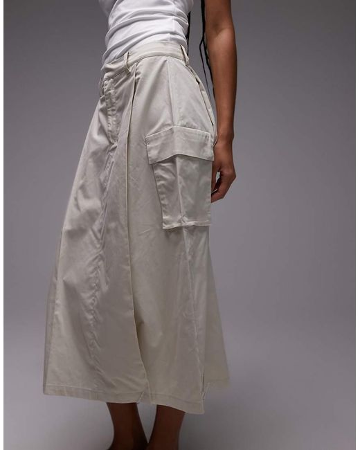 Obey Gray Surface Pleated Cargo Midi Skirt