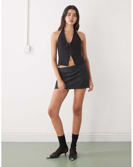 Monki Black Low Waisted Tailored Mini Skirt