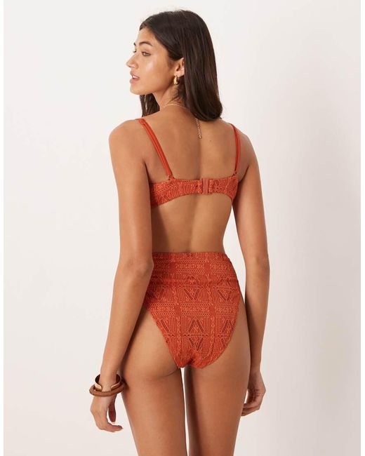 ASOS Brown Kyle Broderie Azores High Leg High Waist Bikini Bottoms
