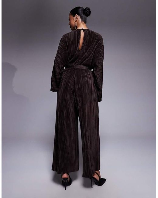 ASOS Blue Plisse V Front Tie Back Waist Wide Leg Jumpsuit