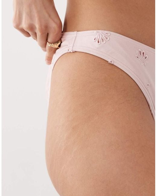 New Look Pink Broderie Ring Detail Bikini Bottoms